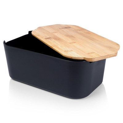 Bread Bin with Bamboo Board Black 33x18.5x12 cm