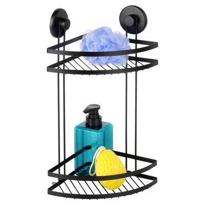 Shower Shelf Metal Black with Suction Cups Corner 2-Tier 24x18x38 cm