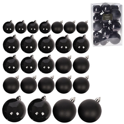 Christmas Baubles Black Unbreakable 6-10 cm 26 pcs