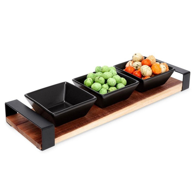 Snack Bowls Ceramic Black on a Tray 32 cm 4 pcs