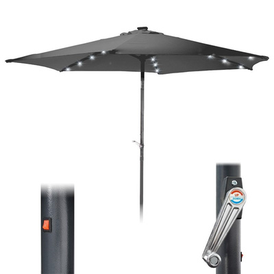 Lighted Patio Umbrella Gray with Crank 24 LED 260 cm