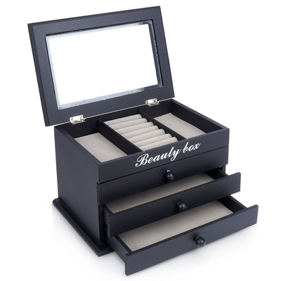 Jewellery Box Black with 3 Drawers