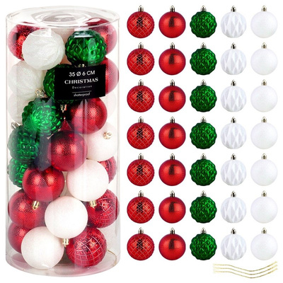 Christmas Baubles Unbreakable Red Green White 6 cm 35 pcs