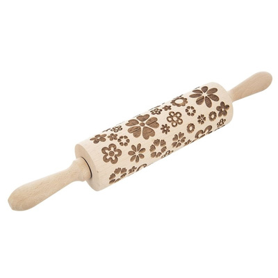 Embossing Rolling Pin Wooden Rotating Flowers 39 cm