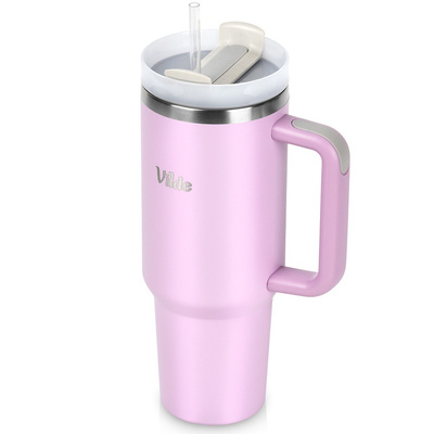 Kubek termiczny stalowy różowy z uchwytem 1,2 l