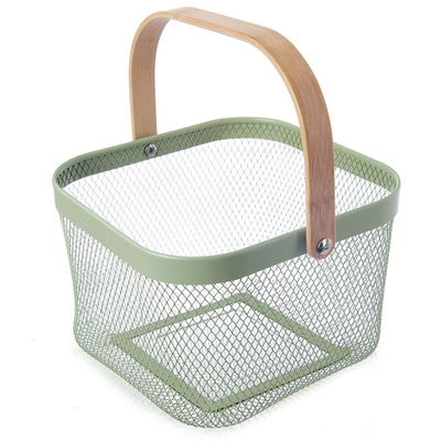 Greenish green metal storage basket 27x24.5x17.5 cm