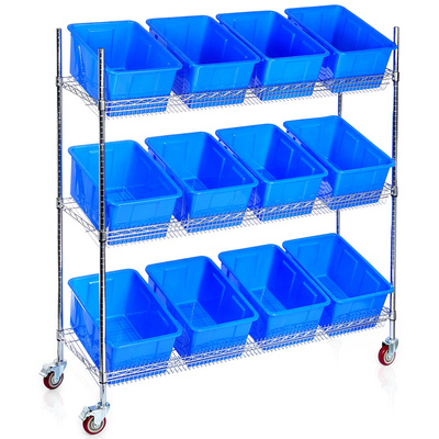 Storage Trolley on Wheels with Containers 3-Level