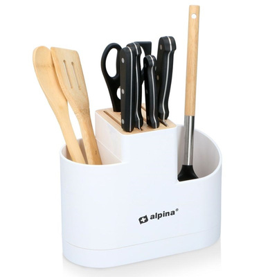 Knife Block and Utensil Holder White 25x19,5x12 cm