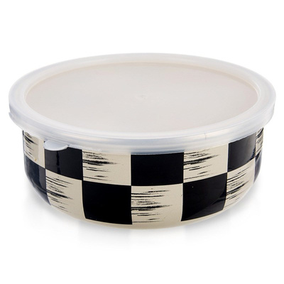 Bowl Enamel with Lid CHECKERBOARD 19 cm, 1.5 l