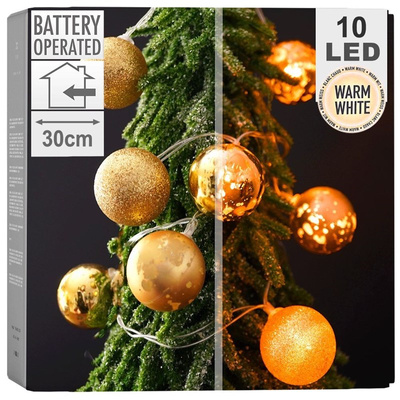 Lampki bombki świecące 10 LED złote 4 cm