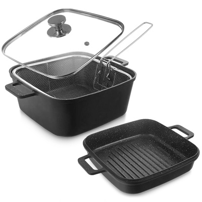 Pot Granite with Glass Lid with Grill Pan and Basket GRANDE 2+4 l 4 pcs