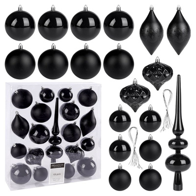 Christmas Baubles Black Unbreakable 19 pcs