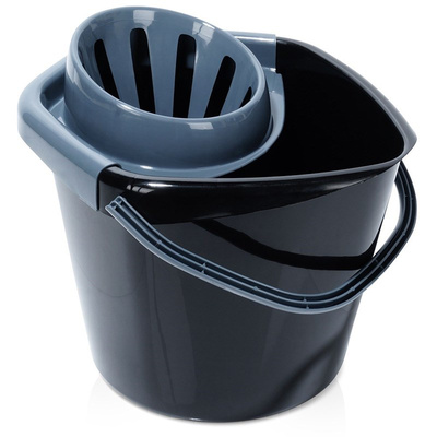 Black plastic mop bucket with wringer 10 l