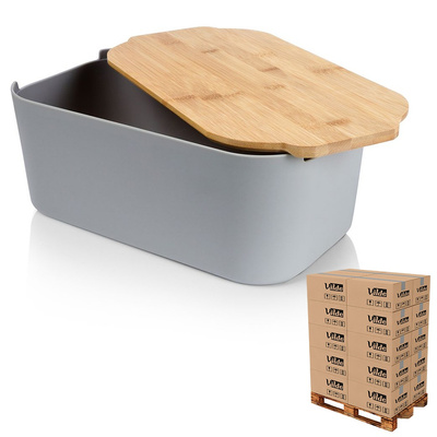 Chlebak z deską bambusową szary 33x18,5x12 cm (paleta 180 szt.)