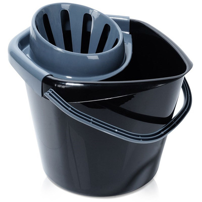 Black plastic mop bucket with wringer 14 l