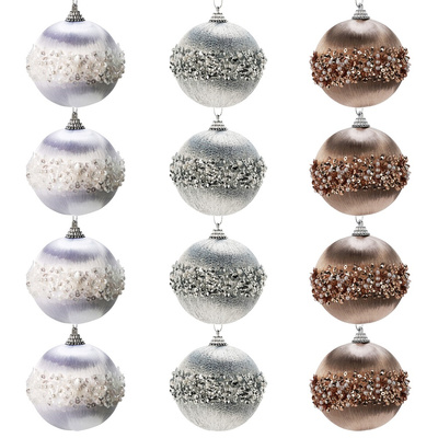 Christmas Baubles Unbreakable White Silver Champagne 8 cm 12 pcs