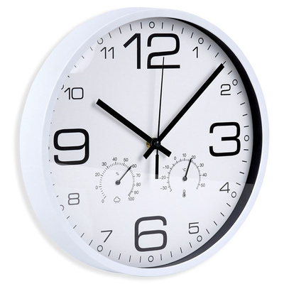 Wall Clock White with Thermometer Hygrometer 30 cm