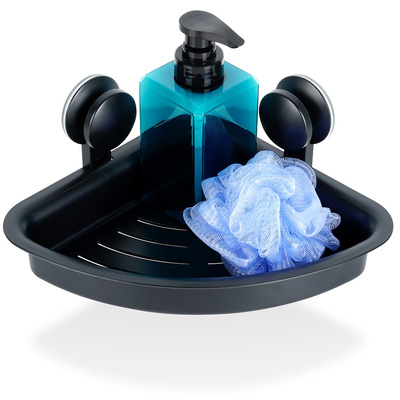 Półka pod prysznic czarna na przyssawki narożna 28x22x12 cm