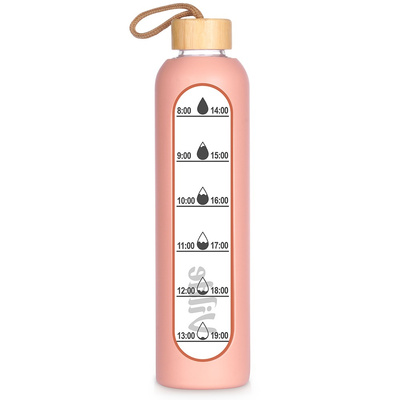 Water Bottle Glass with Silicone Sleeve Salmon Pink 1 l
