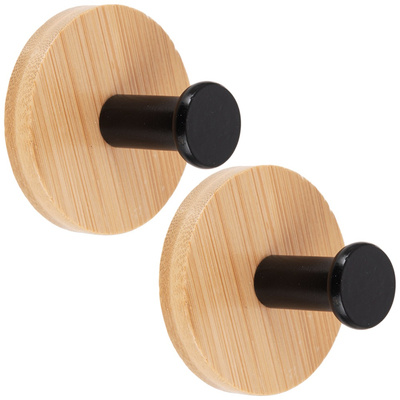 Adhesive Hook Wooden Metal Black 5 cm 2 pcs