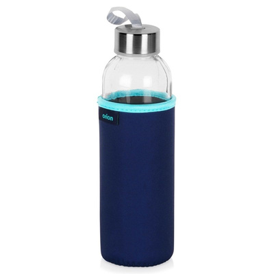 Water Bottle Glass with Sleeve Navy Blue 540 ml