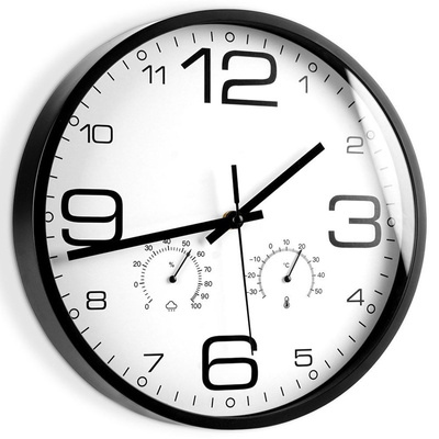 Wall Clock White with Thermometer Hygrometer 30 cm