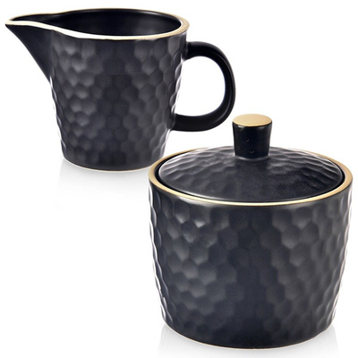 Cukierniczka i mlecznik ceramiczne czarne TEA TIME 100 ml / 320 ml 2 el.