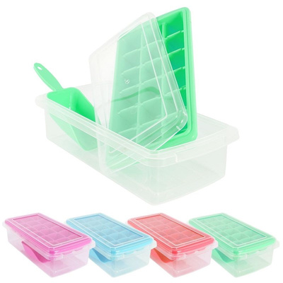 Ice Cube Tray with Lid, Container and Spatula 27,5x14 cm