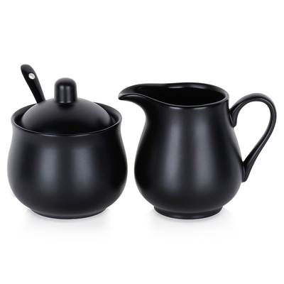 Sugar Bowl and Milk Jug Porcelain Black 3 pcs