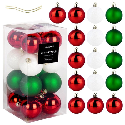 Christmas Baubles Unbreakable Red Green White 5 cm 16 pcs