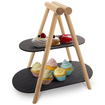 Tier Cake Stand Stone Wooden 2-Story 41x24x38,5 cm