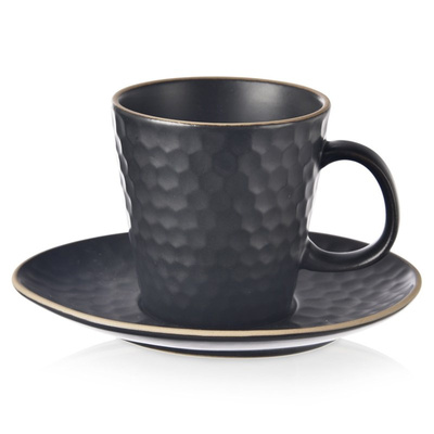 Cup and Saucer for Espresso Coffee Ceramic Black TEA TIME 95 ml
