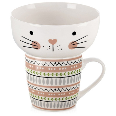 Kids Mug with Bowl Porcelain Cat 2 pcs