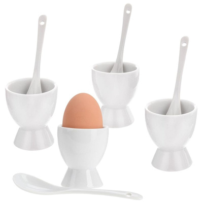 Egg Cups with Spoons Porcelain White 4 pcs