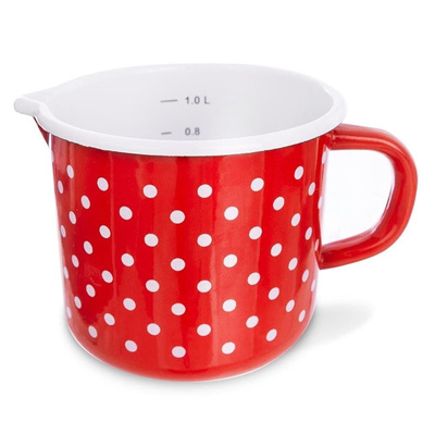 Mug Enamel with Measure Red Polka Dots TECKA 1.2 l