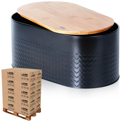 Chlebak stalowy z deską drewnianą czarny 34x18,5x15,5 cm (paleta 120 szt.)