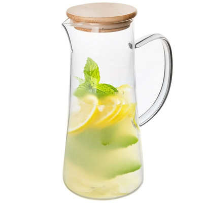 Jug Glass with Bamboo Lid 1.35 l