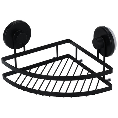 Shower Shelf Metal Black on Suction Cups for Corner 24x18x12.5 cm