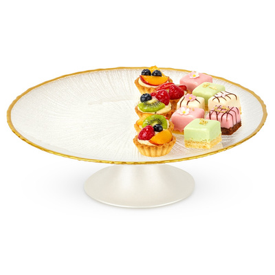 Cake Stand on Leg Glass White Gold 21 cm