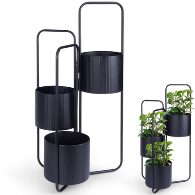 Plant Stand Metal Black 3-Level 33x24x57 cm