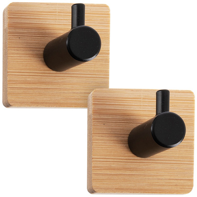 Adhesive Hook Wooden Metal Black 4.5x4.5 cm 2 pcs