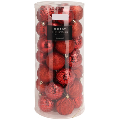 Bombki choinkowe nietłukące czerwone 6 cm 35 szt.