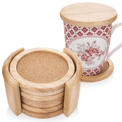 Cup Coasters Wooden with Stand 6 pcs