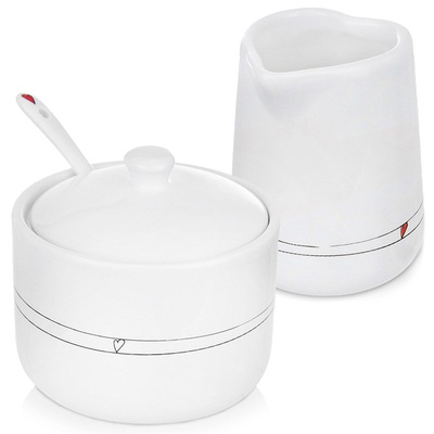 Sugar Bowl with Spoon Ceramic White HEART 300 ml