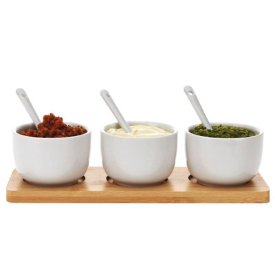 Snack Bowls with Spoons Ceramic White 90 ml 7 pcs