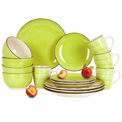 Dinnerware Set Ceramic Green for 4 People 16 pcs