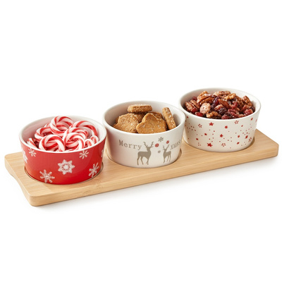 Snack Bowls Porcelain on Tray 4 pcs