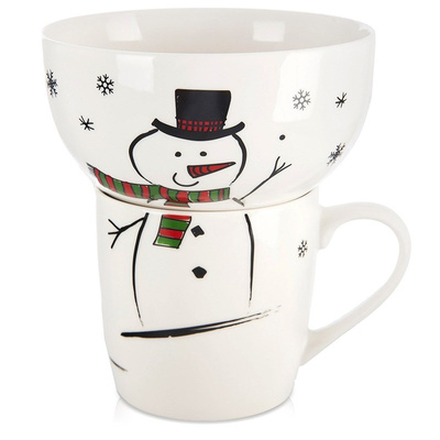 Kids Mug with Bowl Porcelain Snowman 2 pcs