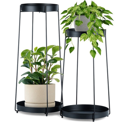 Plant Stand Metal Black 2-Level 46 / 58 cm 2 pcs