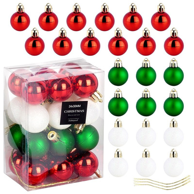 Christmas Baubles Unbreakable Red Green White 3 cm 24 pcs